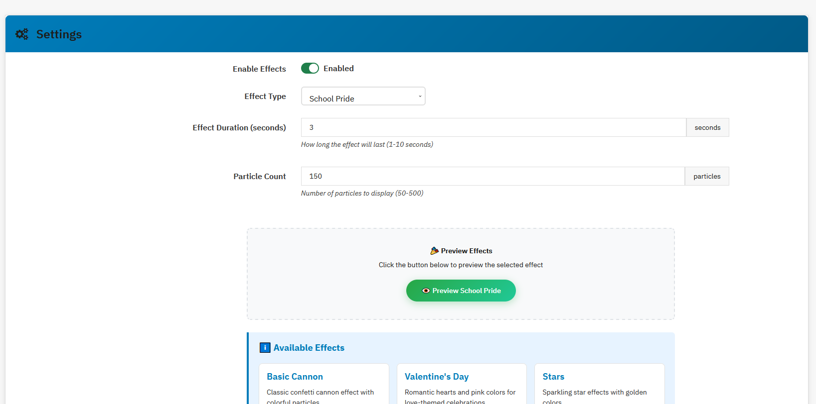 Available Effects - Fireworks and stars showcase