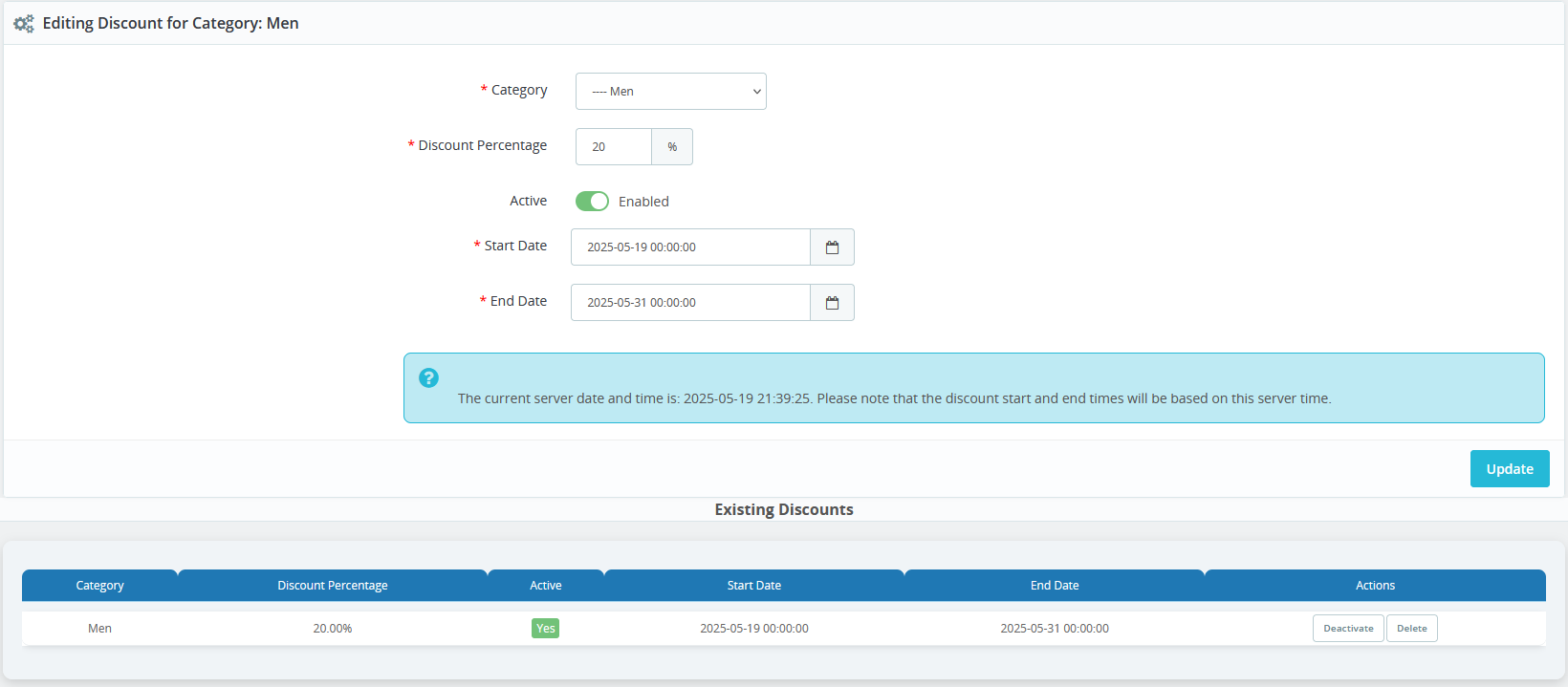Discount Rules - Configuration panel for setting discount percentages and time periods